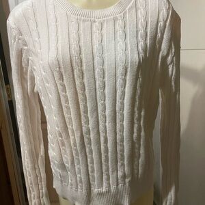 J. Crew Classic White Cable Knit Sweater EUC